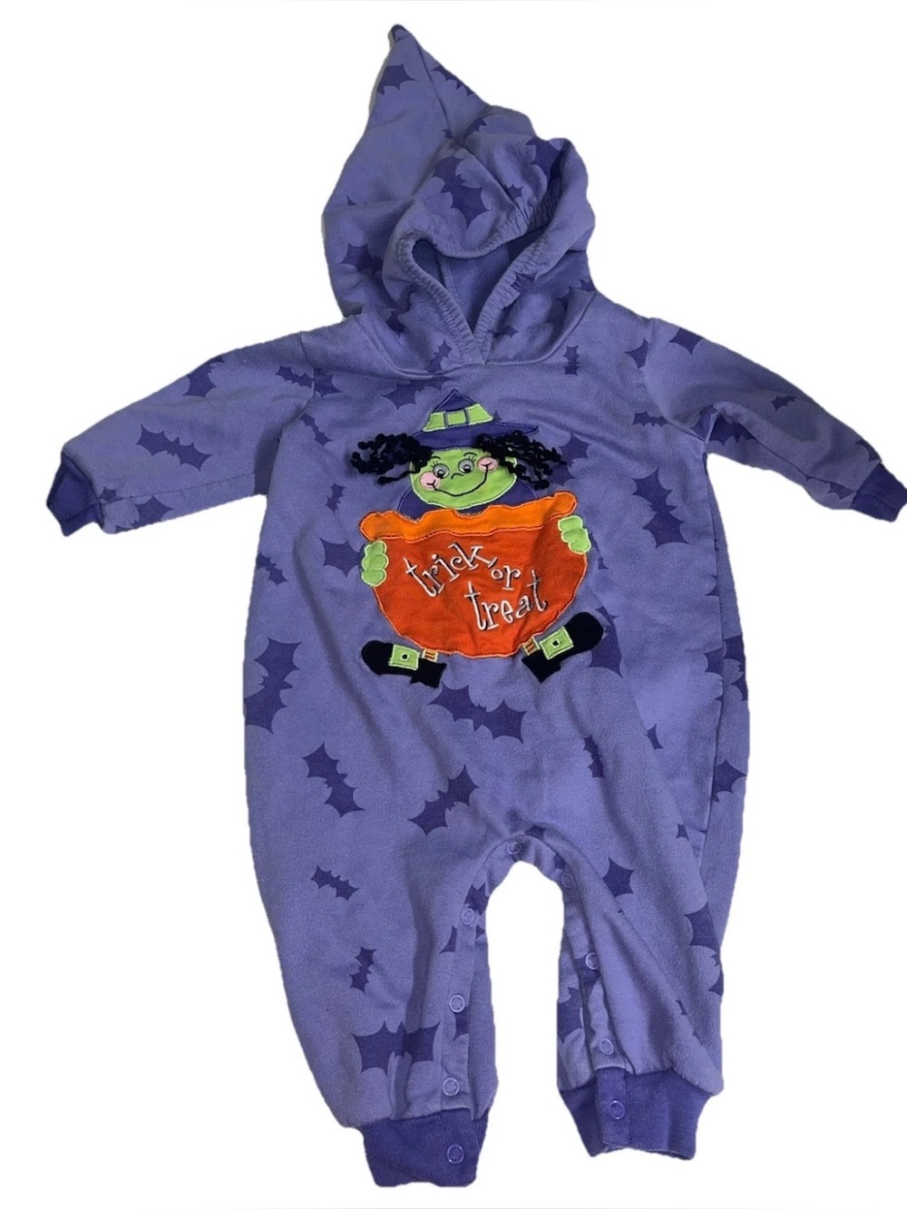 Vintage Girls Halloween Romper Girls 12 Months Purple Witch Y2K 90s Funstuff